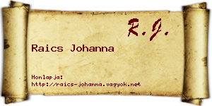 Raics Johanna névjegykártya